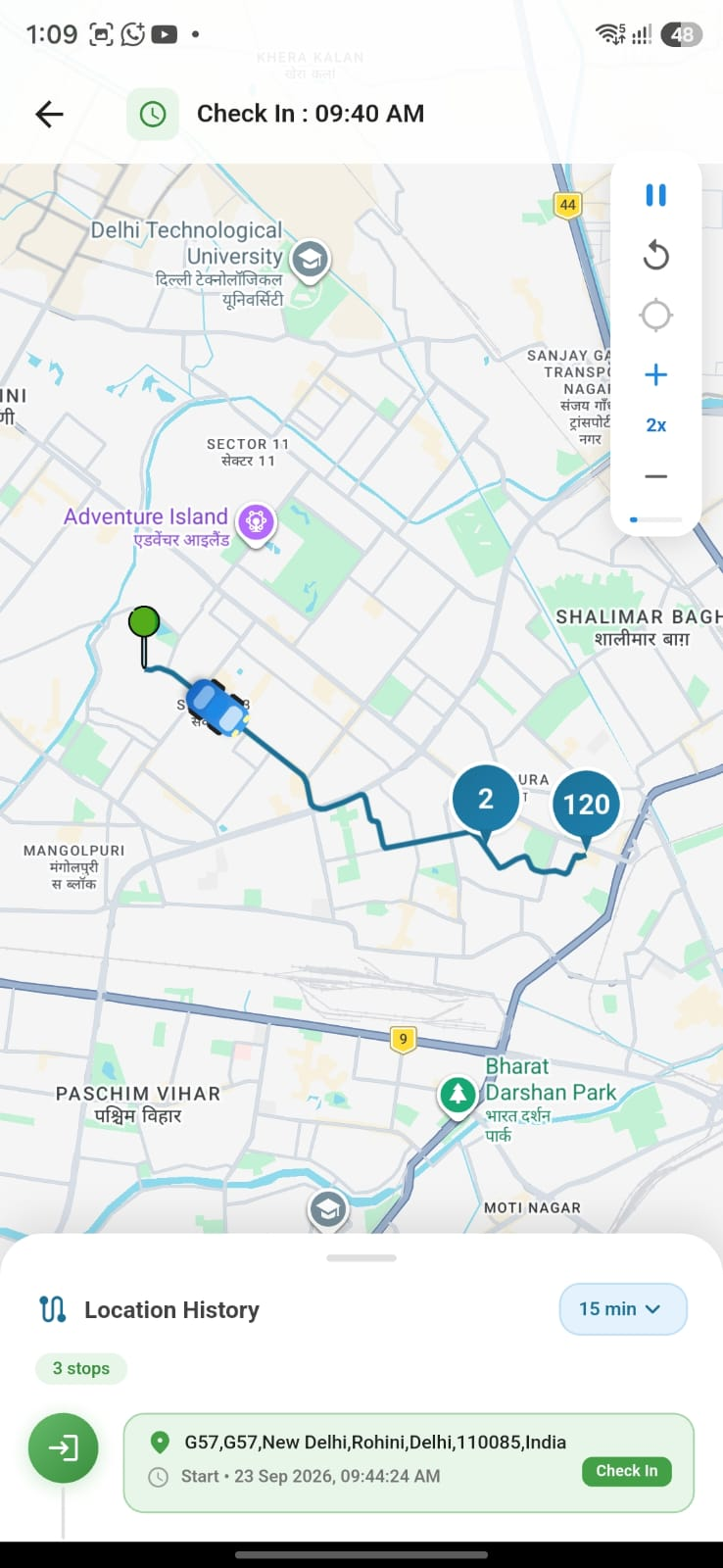 Location history and route on map