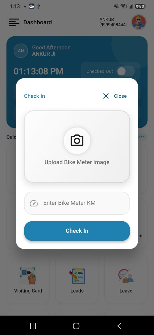 Check-in with bike meter photo and KM